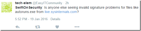 Twitter complaint about bad signature