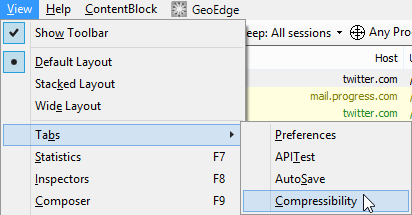 View > Tabs > Compressibility menu screenshot