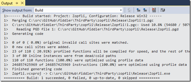 Build output shows optimizations