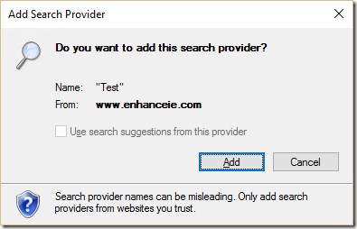 Add Search Provider (missing "make default")