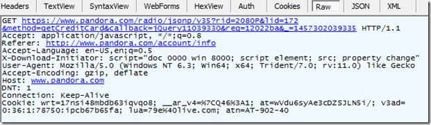 HTTPS request shown in Fiddler