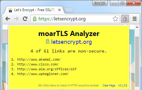 Yellow warning report, 4 non-secure links