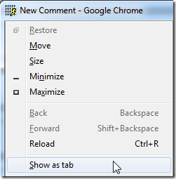 System Menu command Show As Tab