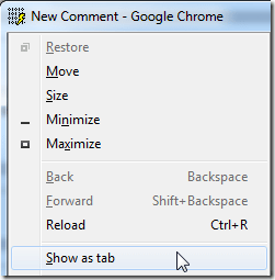 System Menu command Show As Tab
