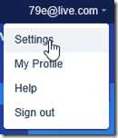 Settings link on Pandora