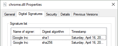 SHA1 and SHA256 signed