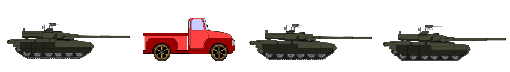 Convoy with three armored tanks and one pickup truck