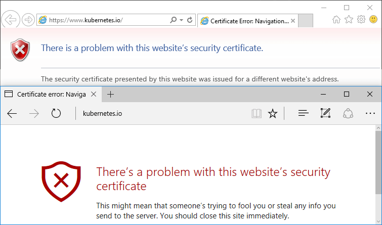 Edge and IE show Certificate Error