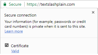 Chrome 60 Page Info dropdown showing certificate section